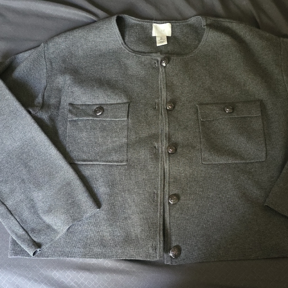 Womens Dark Gray Button-Up Cardigan/sweater.